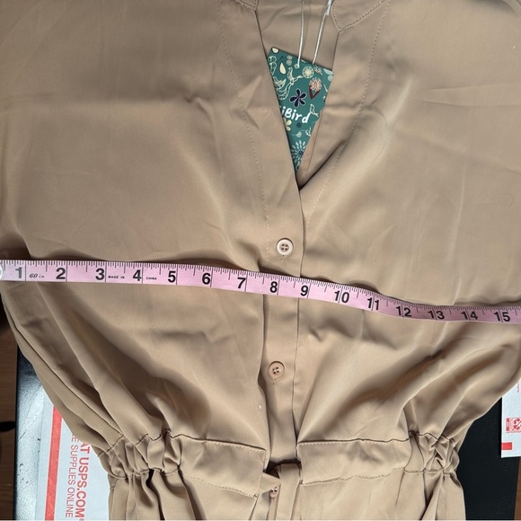 Cicibird Women's Solid Color Casual Button Up Sleeve Chiffon Blouse with Ruffle - Picture 6 of 8